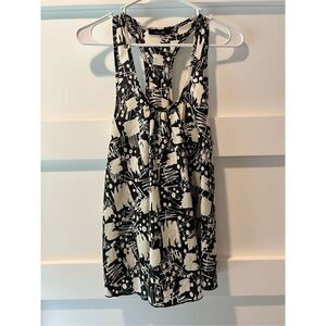 Girl Talk black and white floral blouse tank